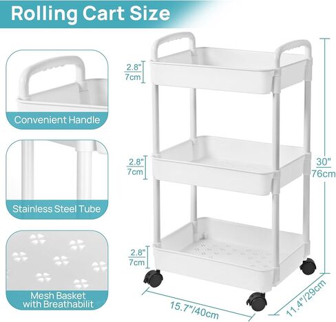 Vtopmart 4 Tier Rolling Storage Cart, Clear Bathroom Cart Organizer, Transparency Rolling Utility Cart, Mobile Shelving with Wheels for Bathroom, Laundry Room, Living Room, Narrow Places in Saudi Arabia