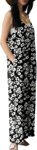 KMAZN Womens Casual Loose Floral Bohemian Summer Jumpsuits Plus Size Beach Rompers One Piece Outfits with Pockets in Kuwait