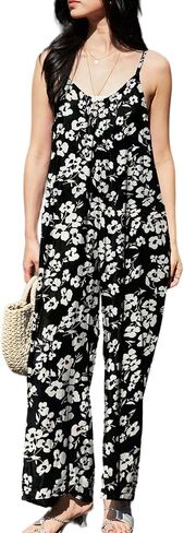 KMAZN Womens Casual Loose Floral Bohemian Summer Jumpsuits Plus Size Beach Rompers One Piece Outfits with Pockets in Kuwait