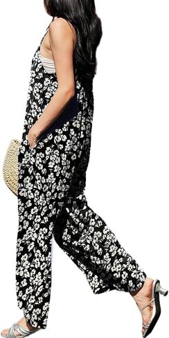 KMAZN Womens Casual Loose Floral Bohemian Summer Jumpsuits Plus Size Beach Rompers One Piece Outfits with Pockets in Kuwait