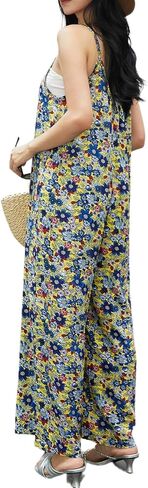 KMAZN Womens Casual Loose Floral Bohemian Summer Jumpsuits Plus Size Beach Rompers One Piece Outfits with Pockets in Kuwait