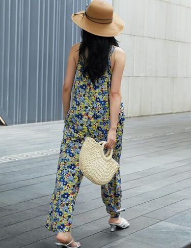 KMAZN Womens Casual Loose Floral Bohemian Summer Jumpsuits Plus Size Beach Rompers One Piece Outfits with Pockets in Kuwait