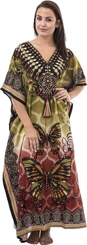 Womens Long Cool Kaftans Butterfly Print with Waist Tie in Saudi Arabia
