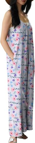 KMAZN Womens Casual Loose Floral Bohemian Summer Jumpsuits Plus Size Beach Rompers One Piece Outfits with Pockets in Kuwait