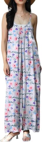KMAZN Womens Casual Loose Floral Bohemian Summer Jumpsuits Plus Size Beach Rompers One Piece Outfits with Pockets in Kuwait