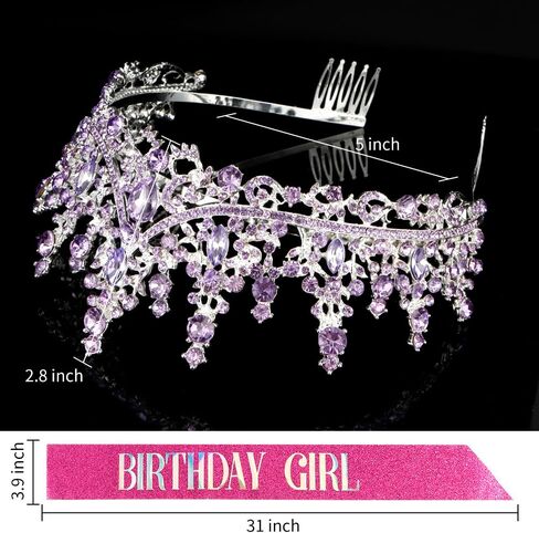 Birthday Girl Sash Tiara Queen Crown Tiaras and Crowns for Women Girls Multicolor Crystal Princess Tiara Rhinestone Headbands Quinceanera Crown Happy Birthday Decorations Accessories for Wedding Bride Bridal Cosplay Prom Halloween Party Supplies in Kuwait