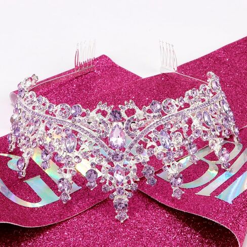 Birthday Girl Sash Tiara Queen Crown Tiaras and Crowns for Women Girls Multicolor Crystal Princess Tiara Rhinestone Headbands Quinceanera Crown Happy Birthday Decorations Accessories for Wedding Bride Bridal Cosplay Prom Halloween Party Supplies in Kuwait