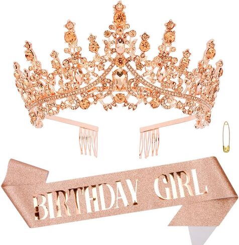 Birthday Girl Sash Tiara Queen Crown Tiaras and Crowns for Women Girls Multicolor Crystal Princess Tiara Rhinestone Headbands Quinceanera Crown Happy Birthday Decorations Accessories for Wedding Bride Bridal Cosplay Prom Halloween Party Supplies in Kuwait