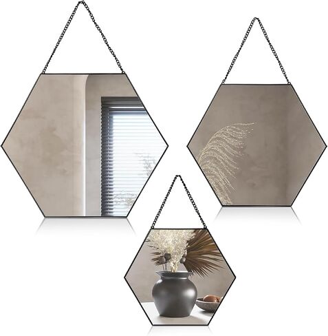 3 قطع من مرايا الحائط المزخرفة، مرآة دائرية مثبتة على الحائط، مرآة زينة للحمام الحديث لغرفة المعيشة وغرفة النوم والممر وقاعة المدخل (أسود، مستدير) in Saudi Arabia