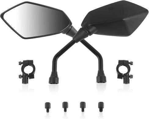 Auto Dynasty Universal ATV Rear View Mirrors with Rotary Adjustment Handlebar Mount, Bolt-In For Motorcycle Scooter Moped, Hexagonal, Textured Black in Kuwait