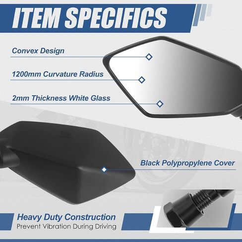 Auto Dynasty Universal ATV Rear View Mirrors with Rotary Adjustment Handlebar Mount, Bolt-In For Motorcycle Scooter Moped, Hexagonal, Textured Black in Kuwait