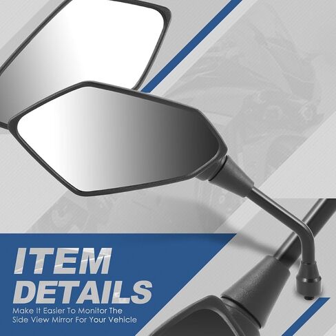 Auto Dynasty Universal ATV Rear View Mirrors with Rotary Adjustment Handlebar Mount, Bolt-In For Motorcycle Scooter Moped, Hexagonal, Textured Black in Kuwait