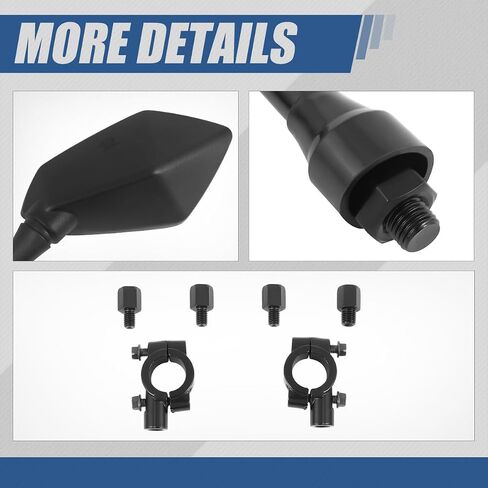 Auto Dynasty Universal ATV Rear View Mirrors with Rotary Adjustment Handlebar Mount, Bolt-In For Motorcycle Scooter Moped, Hexagonal, Textured Black in Kuwait