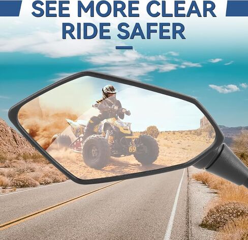 Auto Dynasty Universal ATV Rear View Mirrors with Rotary Adjustment Handlebar Mount, Bolt-In For Motorcycle Scooter Moped, Hexagonal, Textured Black in Kuwait
