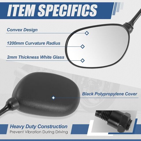 Auto Dynasty Universal ATV Rear View Mirrors with Rotary Adjustment Handlebar Mount, Bolt-In For Motorcycle Scooter Moped, Hexagonal, Textured Black in Kuwait