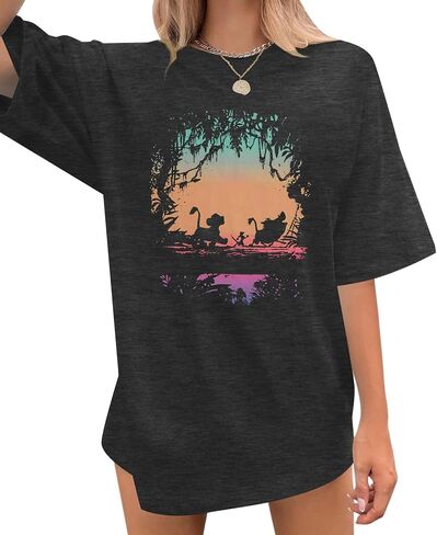 FASHGL Magic Word T Shirt Women Funny Animal Graphic Print Pine Tree Shirts Casual Short Sleeve Nature Tee Tops in Kuwait