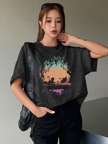 FASHGL Magic Word T Shirt Women Funny Animal Graphic Print Pine Tree Shirts Casual Short Sleeve Nature Tee Tops in Kuwait