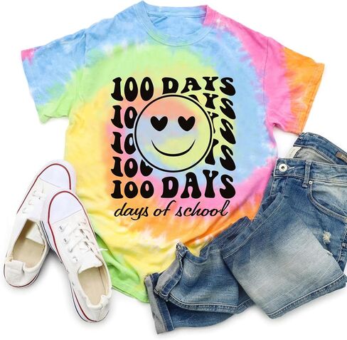 100 Days of School Shirt Teacher Shirts for Women Girls Smiling Face Graphic Student T-Shirt School Days Tee Tops in Saudi Arabia