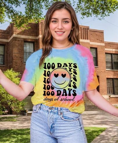 100 Days of School Shirt Teacher Shirts for Women Girls Smiling Face Graphic Student T-Shirt School Days Tee Tops in Saudi Arabia