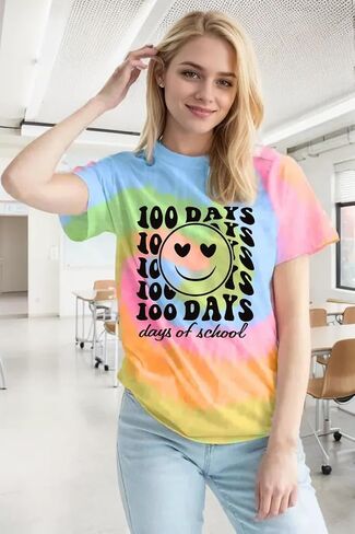 100 Days of School Shirt Teacher Shirts for Women Girls Smiling Face Graphic Student T-Shirt School Days Tee Tops in Saudi Arabia