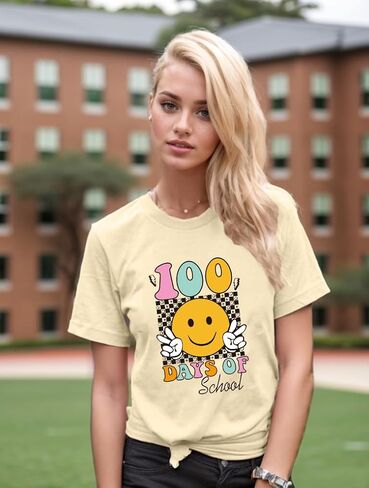 100 Days of School Shirt Teacher Shirts for Women Girls Smiling Face Graphic Student T-Shirt School Days Tee Tops in Saudi Arabia