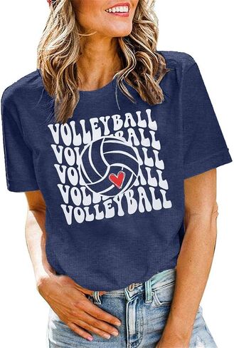 Volleyball T Shirts Women Volleyball Mom Shirts Volleyball Team Tee Tops Volleyball Graphic Casual Short Sleeve Shirts in Kuwait