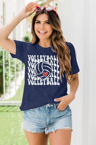 Volleyball T Shirts Women Volleyball Mom Shirts Volleyball Team Tee Tops Volleyball Graphic Casual Short Sleeve Shirts in Kuwait