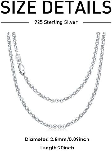 925 Sterling Silver Circle Rolo Chain Silver Rolo Chain Necklace 1.5MM 2.5MM Silver Circle Necklace For Women Men 16/18/20/22/24/26 Inch in Saudi Arabia