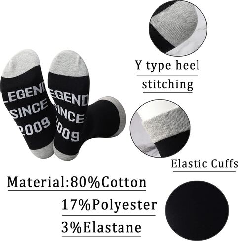 JXGZSO Funny 15th Birthday Gift 2 Pairs Legend Since 2009 Socks Funny 2009 Birthday Gift 15 Year Old Boy Birthday Gifts in Saudi Arabia
