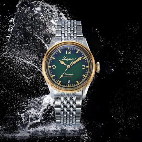 ZEZAME Men's Stainless Steel Watch,Men's Mechanical Luxury Watch,Classic 3-Hand Automatic Watch,Luminous Hand and Mark,Screw-Crown,38mm,Greeneyes in Saudi Arabia
