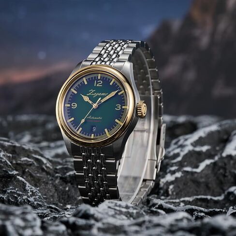 ZEZAME Men's Stainless Steel Watch,Men's Mechanical Luxury Watch,Classic 3-Hand Automatic Watch,Luminous Hand and Mark,Screw-Crown,38mm,Greeneyes in Saudi Arabia