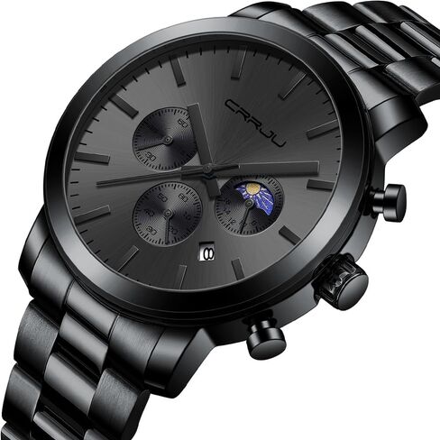 CRRJU Watches for Men Luxury Business Stainless Steel Waterproof Calendar Chronograph Analog Quartz Wristwatches in Saudi Arabia