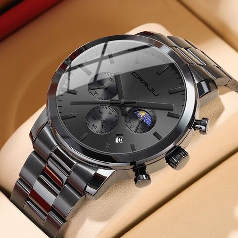 CRRJU Watches for Men Luxury Business Stainless Steel Waterproof Calendar Chronograph Analog Quartz Wristwatches in Saudi Arabia