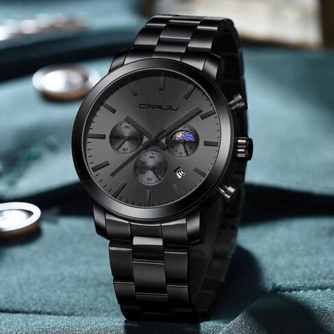 CRRJU Watches for Men Luxury Business Stainless Steel Waterproof Calendar Chronograph Analog Quartz Wristwatches in Saudi Arabia