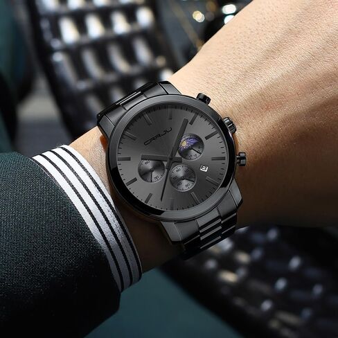 CRRJU Watches for Men Luxury Business Stainless Steel Waterproof Calendar Chronograph Analog Quartz Wristwatches in Saudi Arabia