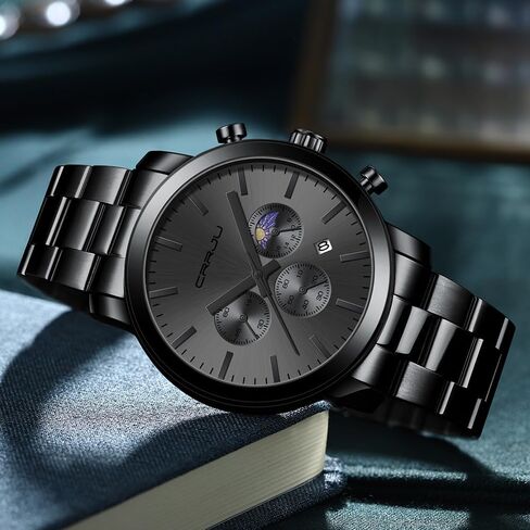 CRRJU Watches for Men Luxury Business Stainless Steel Waterproof Calendar Chronograph Analog Quartz Wristwatches in Saudi Arabia