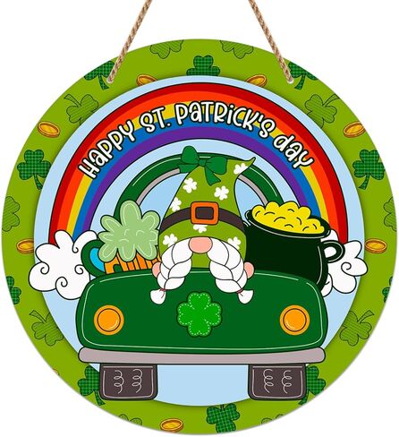 WaaHome سعيد عيد القديس باتريك علامة اكليلا من الزهور لديكور الباب الأمامي، ديكورات باب القديس باتريك، 11.3 "x11.3" علامة ديكور القديس باتريك للمنزل جدار الباب الأمامي ديكورات حفلات الشرفة in Kuwait