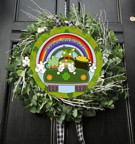 WaaHome سعيد عيد القديس باتريك علامة اكليلا من الزهور لديكور الباب الأمامي، ديكورات باب القديس باتريك، 11.3 "x11.3" علامة ديكور القديس باتريك للمنزل جدار الباب الأمامي ديكورات حفلات الشرفة in Kuwait