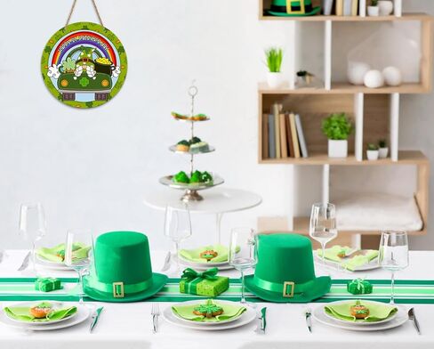 WaaHome سعيد عيد القديس باتريك علامة اكليلا من الزهور لديكور الباب الأمامي، ديكورات باب القديس باتريك، 11.3 "x11.3" علامة ديكور القديس باتريك للمنزل جدار الباب الأمامي ديكورات حفلات الشرفة in Kuwait