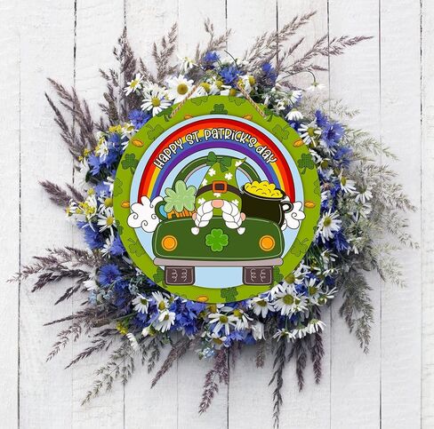 WaaHome سعيد عيد القديس باتريك علامة اكليلا من الزهور لديكور الباب الأمامي، ديكورات باب القديس باتريك، 11.3 "x11.3" علامة ديكور القديس باتريك للمنزل جدار الباب الأمامي ديكورات حفلات الشرفة in Kuwait