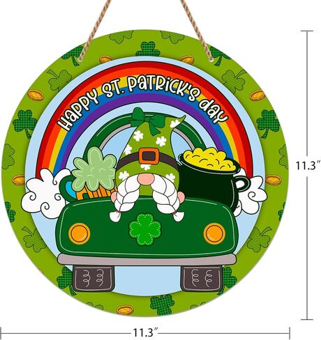 WaaHome سعيد عيد القديس باتريك علامة اكليلا من الزهور لديكور الباب الأمامي، ديكورات باب القديس باتريك، 11.3 "x11.3" علامة ديكور القديس باتريك للمنزل جدار الباب الأمامي ديكورات حفلات الشرفة in Kuwait