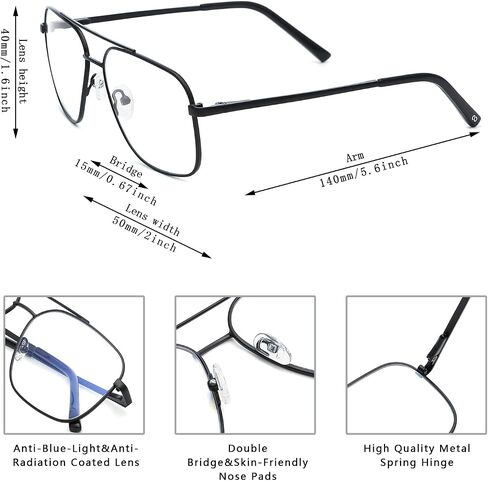 ZÉRO D Blue Light Glasses Aviator Blue Light Blocking Glasses for Men Women Double Bridge Computer Gaming Glasses in Saudi Arabia