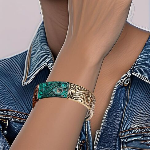 Turquoise Cuff Bracelet,South Western Cowgirl Bangle Bracelets Bohemian Gift for Women in Kuwait