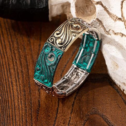 Turquoise Cuff Bracelet,South Western Cowgirl Bangle Bracelets Bohemian Gift for Women in Kuwait