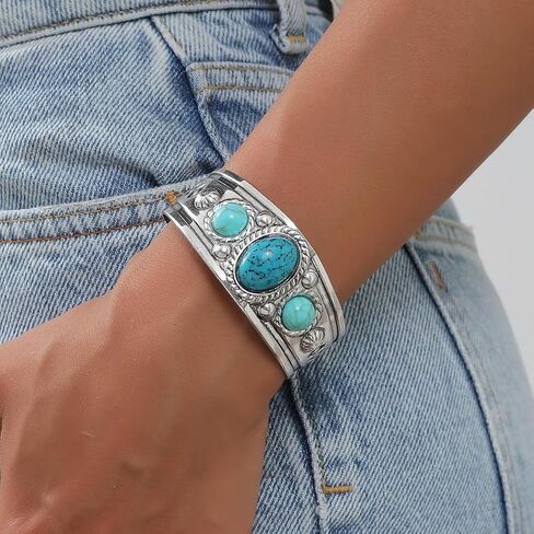 Turquoise Cuff Bracelet,South Western Cowgirl Bangle Bracelets Bohemian Gift for Women in Kuwait