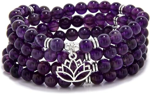 قلادة جابا مالا 6 مم، سوار خرز مالا 108 مصنوع يدويًا مع سحر اللوتس للرجال والنساء in Kuwait