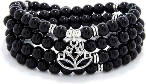 6mm Japa Mala Necklace 108 Mala Beads Bracelet Handcrafted with Lotus Charm for Men or Women in Saudi Arabia