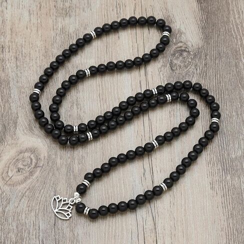 6mm Japa Mala Necklace 108 Mala Beads Bracelet Handcrafted with Lotus Charm for Men or Women in Saudi Arabia