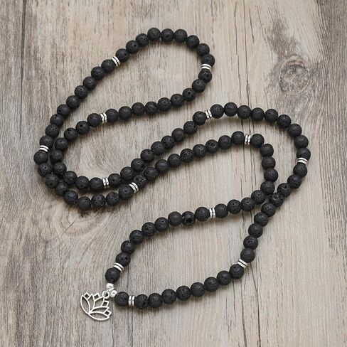 6mm Japa Mala Necklace 108 Mala Beads Bracelet Handcrafted with Lotus Charm for Men or Women in Saudi Arabia
