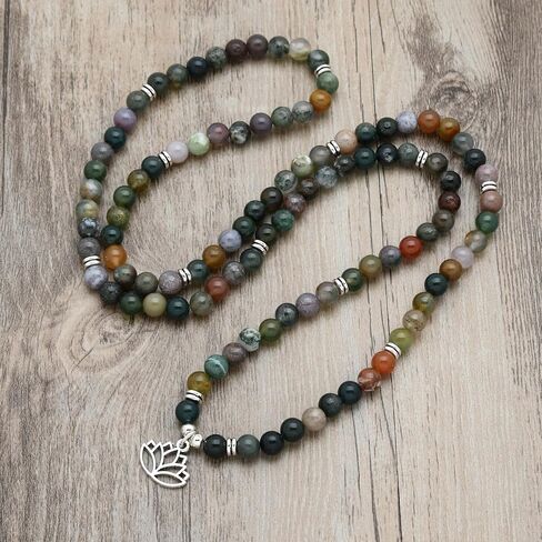 6mm Japa Mala Necklace 108 Mala Beads Bracelet Handcrafted with Lotus Charm for Men or Women in Saudi Arabia